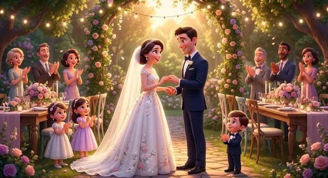 Animated wedding illustration representing a personalized comic product